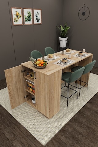 Asra Trend Mutfak Adası MA-04 %100 MDF Dolaplı Yemek ve Bar Masası Sonoma