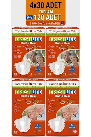 Freshlife Belbantlı Large Büyük Boy Hasta Bezi 120 Adet 4x30 Paket L