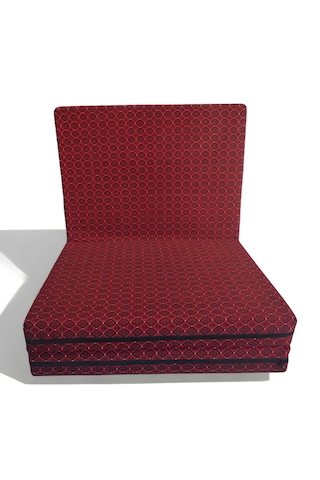 Katlanır Yer Yatağı - 90x190 10 Cm Kalınlık - Misafir Yatağı - Sünger Yatak Kırmızı Kare Desen