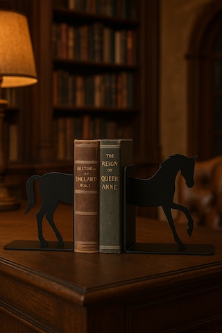 At Figürlü Metal Kitap Tutucu 2 Li Set Dekoratif Masa Üstü Kitaplık Aksesuarı