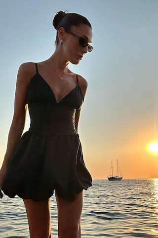 Açelyaokcu Askılı Beli Drape Detaylı Mini Kadın Balon Elbise Siyah