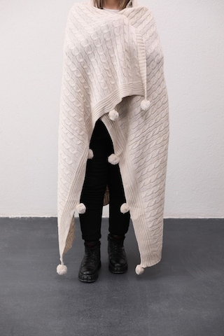 Biocotton Triko Ponponlu Örgü Tv Battaniyesi - Bej