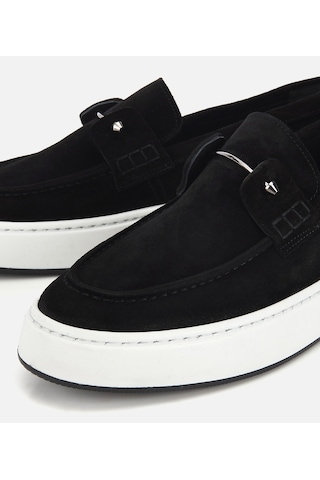 Hotiç Erkek Deri Süet Siyah Metal Detaylı Günlük Loafer