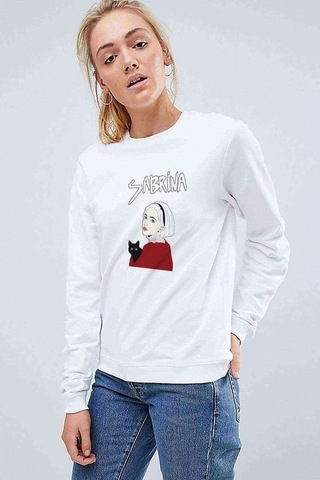 Chilling Adventures Of Sabrina Sabrina & Cat Baskılı Beyaz Kadın