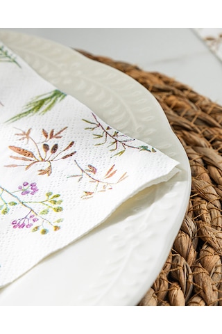 English Home Herbs Cocktail 20'li Kağıt Peçete 33x33 Cm Beyaz