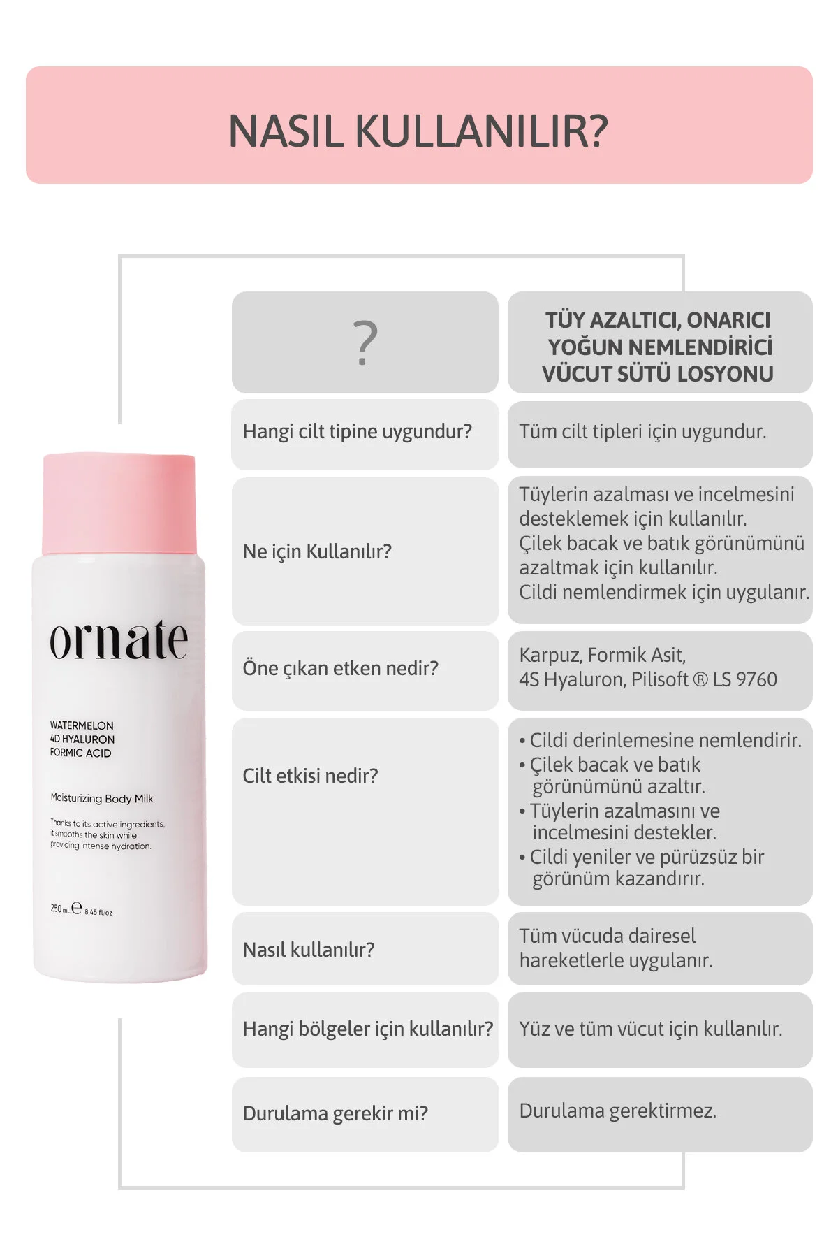 Yoğun Nemlendirici Vücut Sütü Losyonu Tüy Azaltıcı, Onarıcı 4d Hyaluronik Asit 250 Ml Vegan