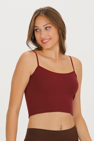Sensu Kadın Fitilli Kumaş İp Askılı Crop Büstiyer - Crop120 -bordo Bordo