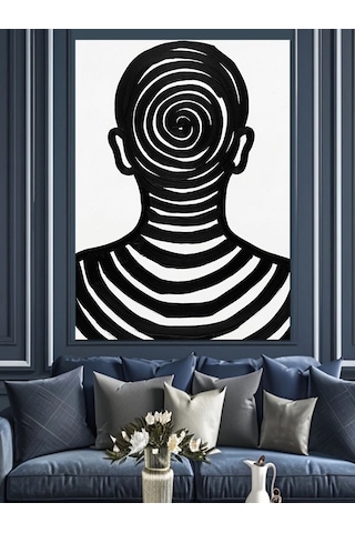 Spiral Çizim İnsan Kafası Dekoratif Kanvas - Mdf Ahşap Tablo