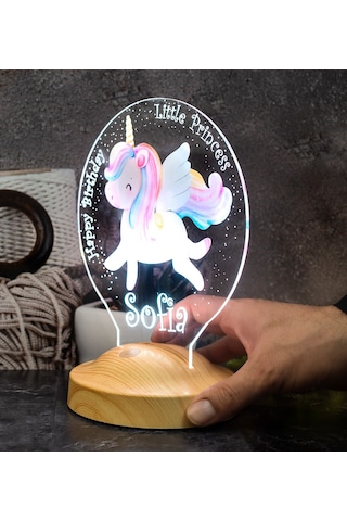 Unicorn Renkli Tek Boynuzlu At İsimli Kız Çocuk Odası Hediyesi Led Lamba, Unicorn Doğum Günü Parti Hediyesi