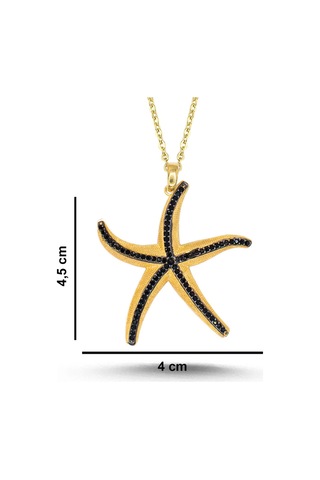 Siyah Taşlı Deniz Yıldızı Gümüş Kolye Gm34