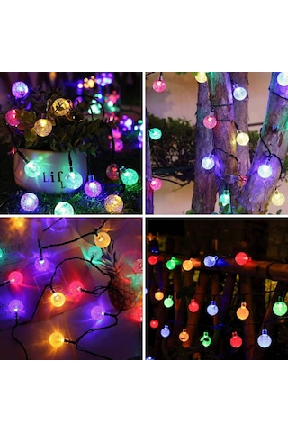 Brokoli Home 7 Metre Güneş Enerjili 8 Modlu Renkli Işığı Solar Led Işık 50 Top Dekoratif Yılbaşı Ba