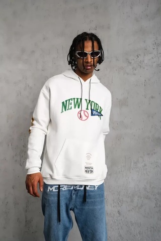 Veraura Lifestyle Erkek Baskılı Kapüşonlu Sweatshirt - Beyaz