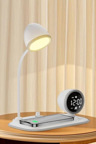 S-link Sl-cw21 Telefon Uyumlu Fast Şarj 15w Ayarlanabilir Led Işıklı Lcd Ekran Double Alarmli Beyaz Masa Lambası
