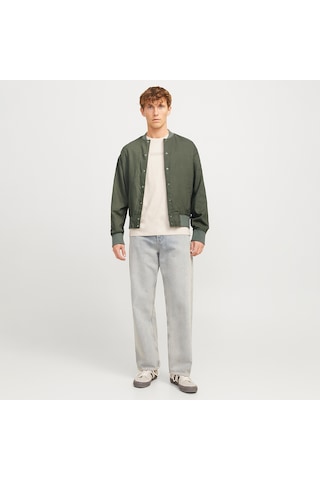 Jack & Jones Jack&jones Ario Linen Bomber Erkek Gri Yuvarlak Yaka Ceket Gri