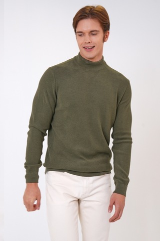 Haki Regular Fit Pamuklu Yarım Balıkçı Yaka Triko Kazak-haki Haki