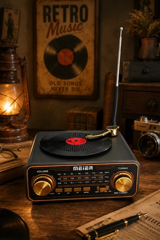 Meier Md-1320bt Siyah Nostaljik Görünümlü Bluetooth Hoparlör Ve 3 Bantlı Şarjlı Radyo