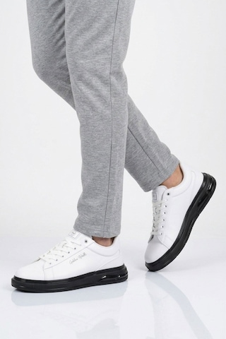 Walkway Erkek Beyaz-siyah Bağcıklı Kalın Taban Erkek Casual Ayakkabı Sneaker 8078 Dashor M