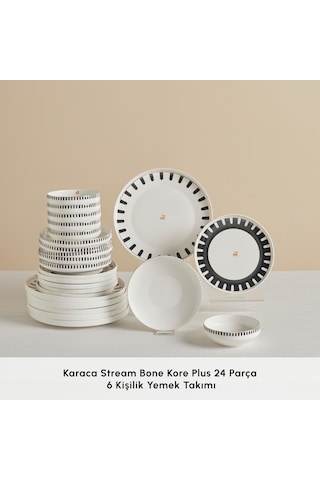 Karaca Stream Bone Kore Plus 24 Parça 6 Kişilik Yemek Takımı Beyaz