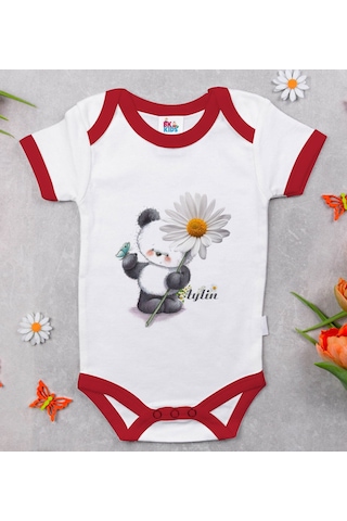 Bk Gift Bk Kids Kişiye Özel Papatya Temalı Kırmızı Bebek Body Zıbın-9 Çok Renkli