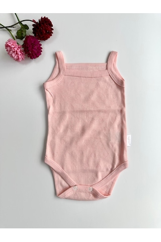 Bellamio Kids Kalp Nakışlı Kız Bebek Askılı Zıbın Body Atlet - Somon Somon