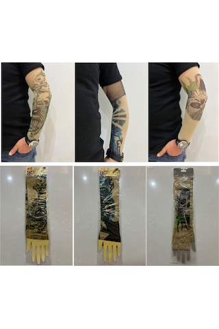 Giyilebilir Dövme 3 Çift 6 Adet Kol Çorap Dövmesi Sleeve Tattoo Set3