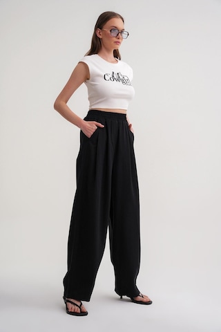 Mixray 4682 Kadın Beli Lastikli Jogger Bol Keten Pantolon Siyah