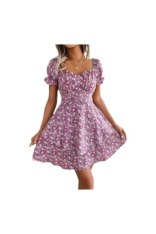 Gmxıa Yaz/ilkbahar Kadın Modası Dar Kesim Kare Yaka Kısa Kollu Elbise Sarı