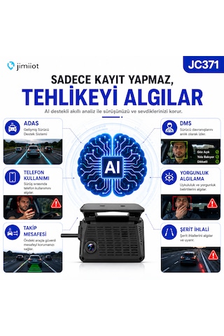 Jimiiot Jimi Iot Jc371 Çift Kameralı 4g Araç Kamerası Ve Gps Takip Sistemi Aı, Canlı İzleme, 3. Kamera Desteği