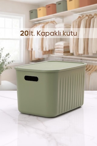 Yeşil Dolap Düzenleyici 20 Lt Kapaklı Saklama Kutusu Sepet Oyuncak Kutusu Organizer