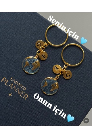 O Benim Dünyam Anahtarlık - Gold 2 Harfli Kişiselleştirilebilir
