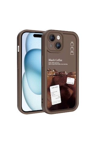 Goocamp Apple iPhone Uyumlu 15 Kılıf Kamera Korumalı Baskılı Arka Yüzey Klas Kapak - Açık Kahve Açık Kahve