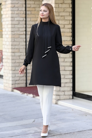 Işıltı Taş Detaylı Büyük Beden Tesettür Takım Siyah