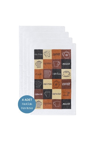 4lü Paket Baskılı Beyaz Mutfak Havlusu Modeli My Kitchen
