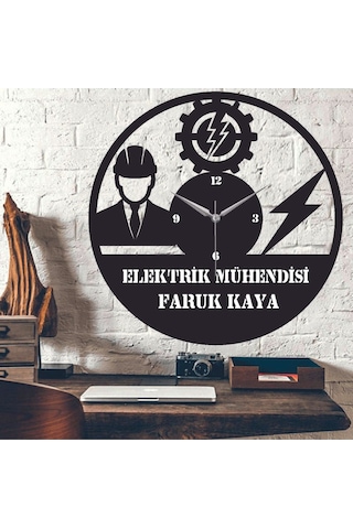 Elektrik Mühendisi 2 Temalı Ahşap Duvar Saati Siyah