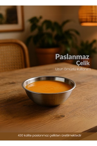 Sağlıklı Paslanmaz Çelik Kase - Dayanıklı Çok Yönlü Çorba, Salata Ve Meyve Kabı 350 Ml No 1 Metalik Gri