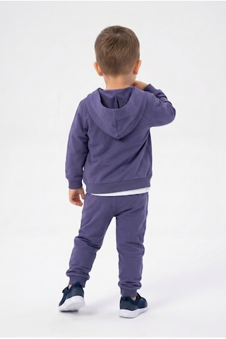 Toontoy Kids Toontoy Erkek Çocuk 3'lü Eşofman Takımı Uzun Kollu Bisiklet Yaka Nakışlı T-shirt - Kapüşonlu Fermuarlı Hırka- Beli Paçası Lastikli Eşofman Altı 25044 İndigo