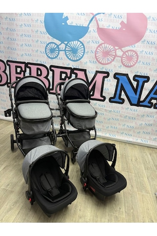 Bebemnas İkiz Yanyana Ayrılıp Birleşen Travel Bebek Arabası + 2 Adet Puset Dahil Tam Set