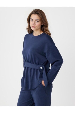 Jimmy Key Jimmy Key Lacivert Bisiklet Yaka Kemer Detaylı Modal Sweatshirt 5ww236023494