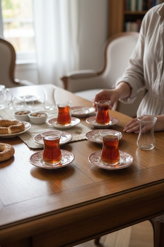 Akayev Porselen Vintage Maroon 6 Parça Çay Tabağı Kırmızı