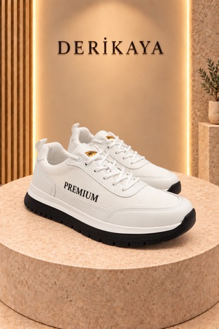 Deri Kaya Erkek Premium Kalın Taban Bağcıklı Günlük Sneaker Spor Ayakkabı Beyaz