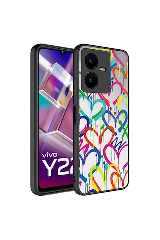 Zore Vivo Y35 Kılıf Aynalı Desenli Kamera Korumalı Parlak Msra Mirror Kapak - Kalp Kalp
