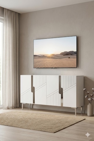 Ka1228bs Evva Konsol Ve Tv Sehpası Beyaz-silver 120cm