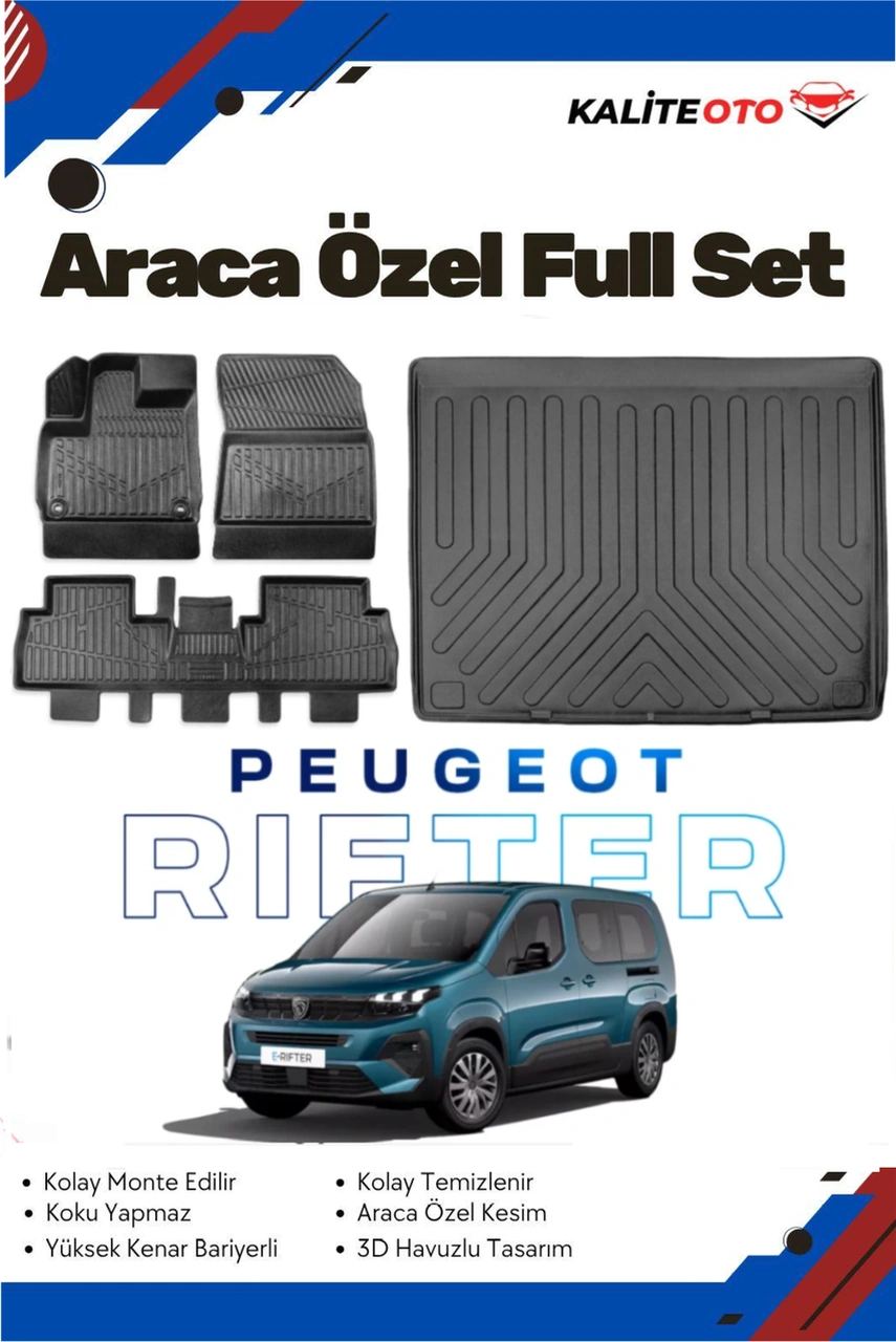 Peugeot Rifter 2025 Model Yumuşak Paspas+bagaj Havuzu Seti