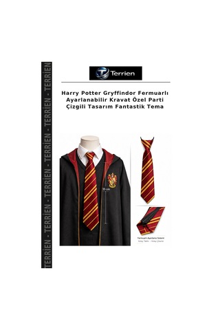 Terrien Harry Potter Gryffindor Fermuarlı Ayarlanabilir Kravat Özel Parti Çizgili Tasarım Fantastik Tema Kırmızı - Sarı
