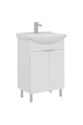 Orka Purus 55 Cm Parlak Beyaz Ayna Dolaplı Banyo Dolabı Takım Ayaklı Beyaz