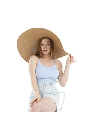 Reva Geniş Kenarlı Camel Hasır Şapka Camel