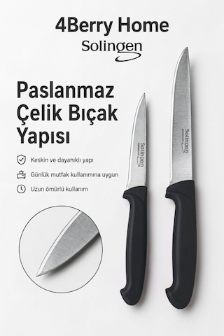 Solingen 2 Li Paslanmaz Çelik Mutfak Bıçağı Seti Et, Meyve Ve Sebze Bıçağı Siyah