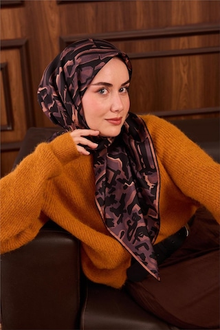 Silk Home Twill İpek Eşarp Pastel Mor Siyah Soğan Kabuğu Desenli Tok Duruşlu 90x90 Çok Renkli