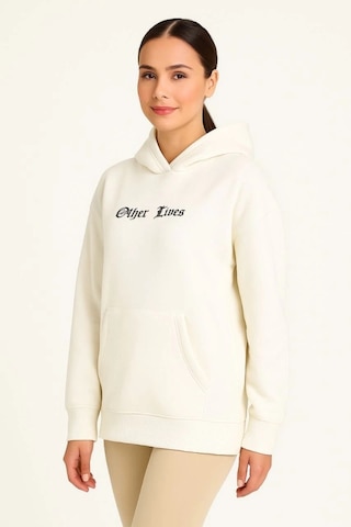 Valensdesign Kapşonlu Sweatshirt Oversize Üç İplik Şardonlu Hoodie, Other Lives Ön - Arka Baskılı, Kanguru Ce Beyaz
