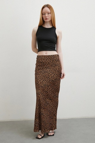 Leopar Desenli Verev Etek Kahve Kahve
